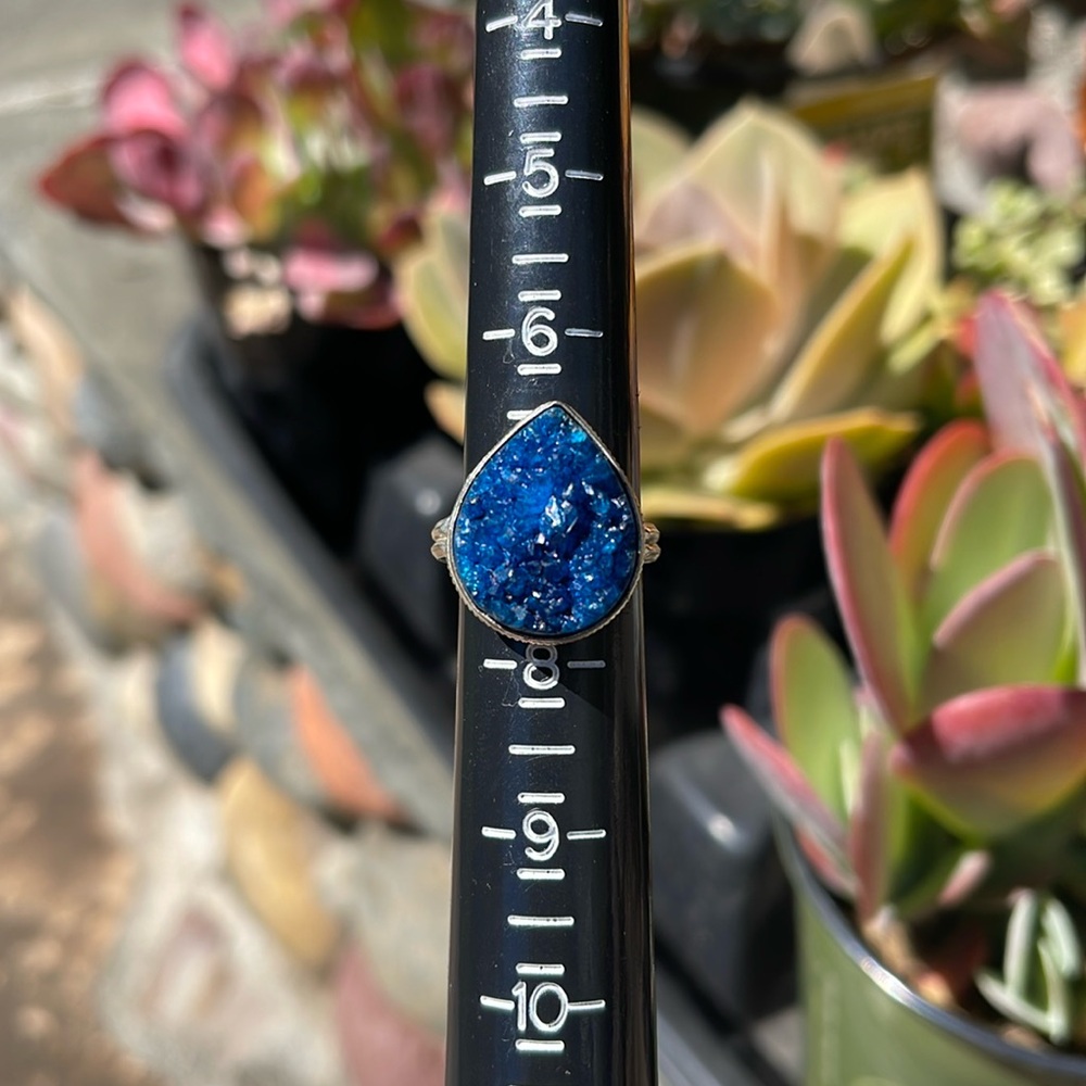 Sterling Silver Blue Druzy Teardrop Ring